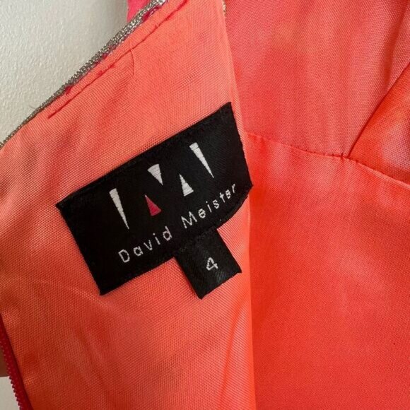 Vintage David Meister Women’s 4 Pink & Gold Cocktail Mini Dress Spaghetti Strap - Picture 8 of 13